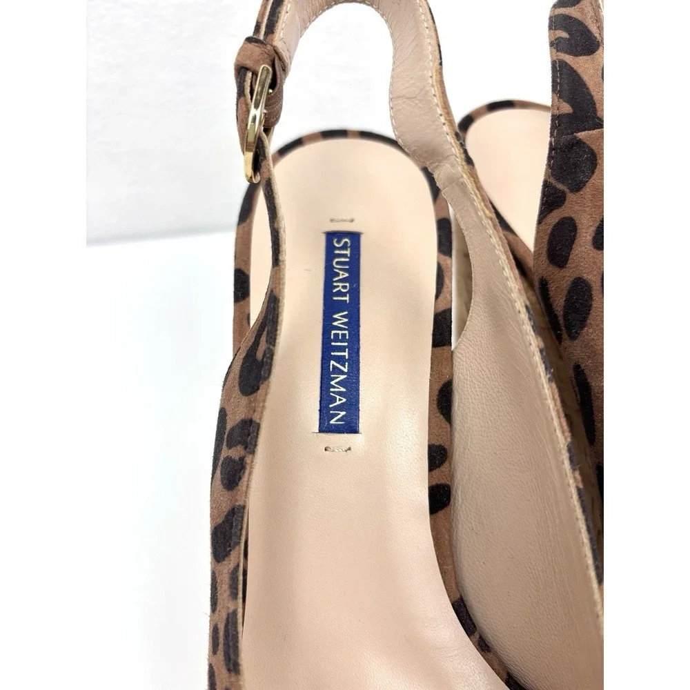 Stuart Weitzman Jean Leopard Cork Slingback Peep Toe Wedge Platform Sandals 8.5M